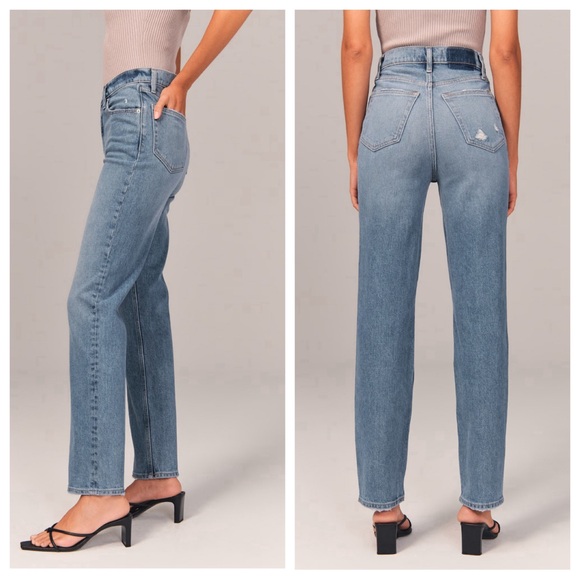 Abercrombie & Fitch The 90’s Straight Ultra High Rise Asymmetrical Jeans - Picture 2 of 11